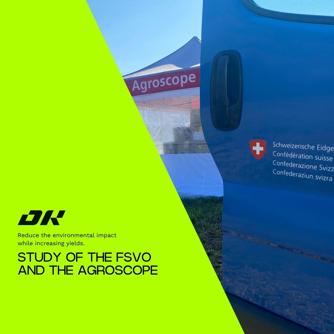 Blue van with Swiss government logo and Agroscope tent — research on environmental impact of agricultural drones.