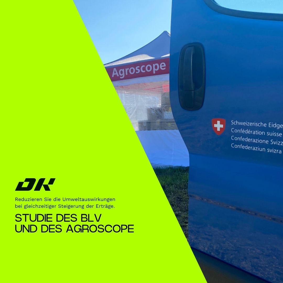 Zelt mit Agroscope-Logo und Schweizer Fahrzeug, Forschung zu Umweltwirkungen landwirtschaftlicher Drohnentechnik.